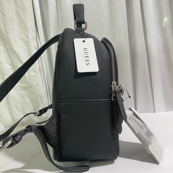 NWT Guess Turley SV755331 Women's Coal Black Faux Leather Logo Backpack W/Wallet - Picture 6 of 14